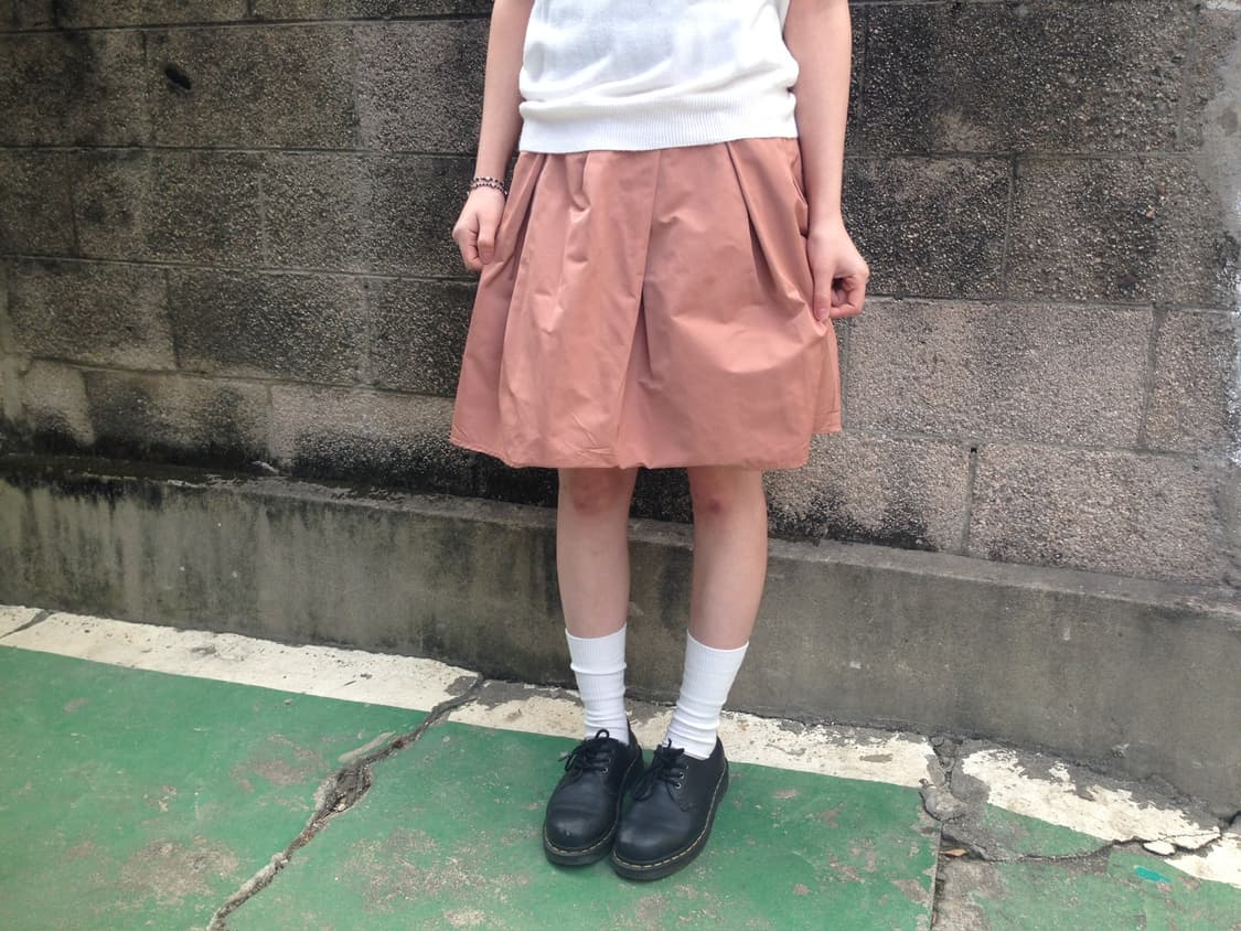 빈티지 밴딩 스커트 박스 플리츠 디테일 벌룬핏 핑크 베이지 상품이미지1