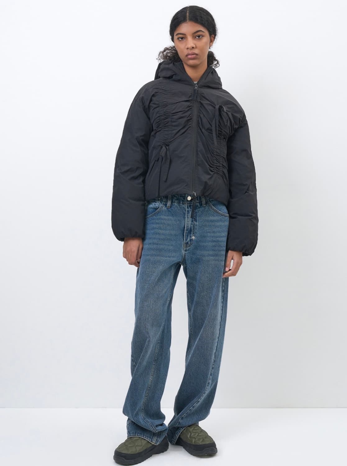 파르티멘토 리버시블 셔링 후디드 푸퍼 자켓_블랙 상품이미지3