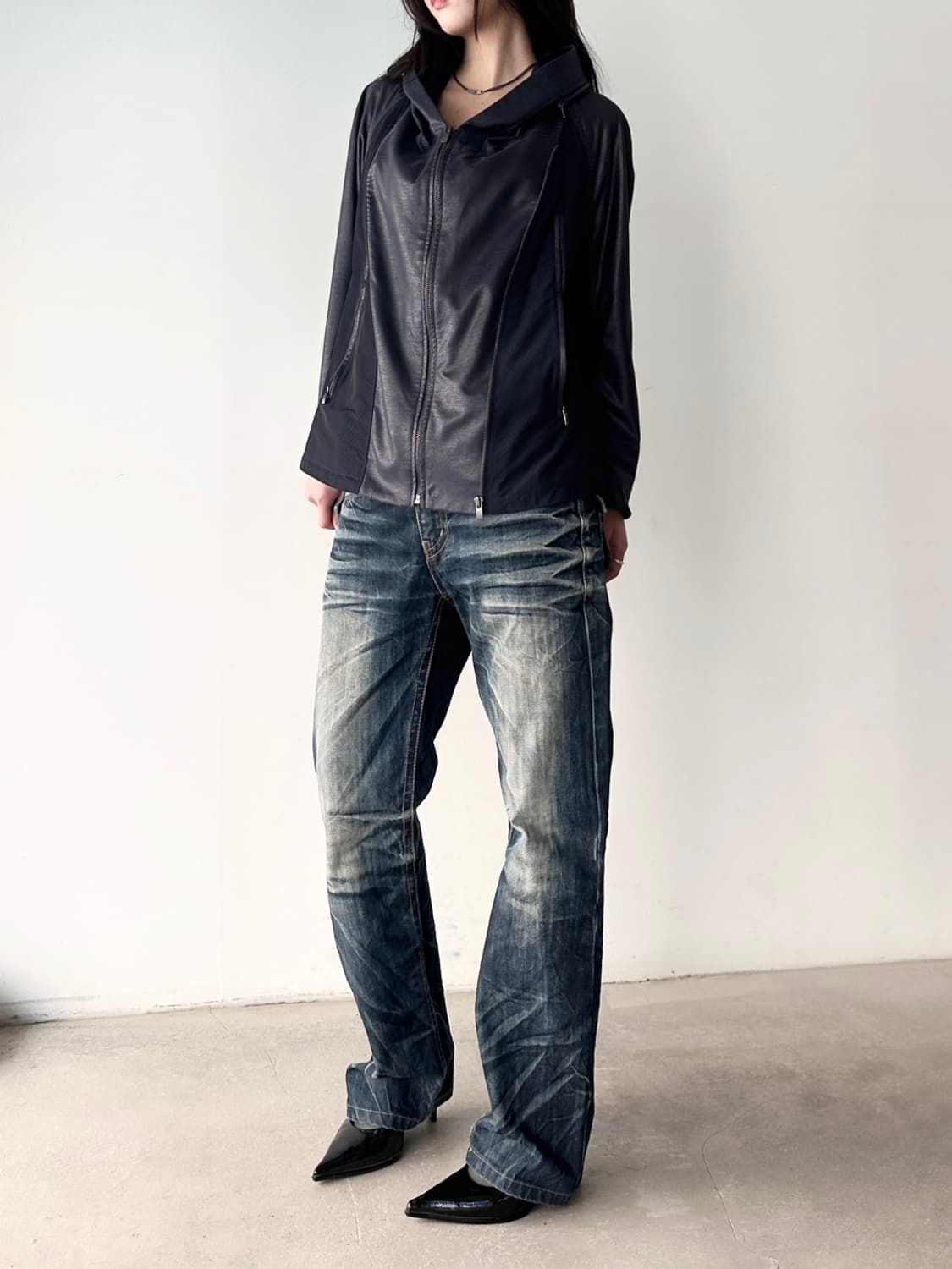 CROCODILE crack leather mix jacket  상품이미지6