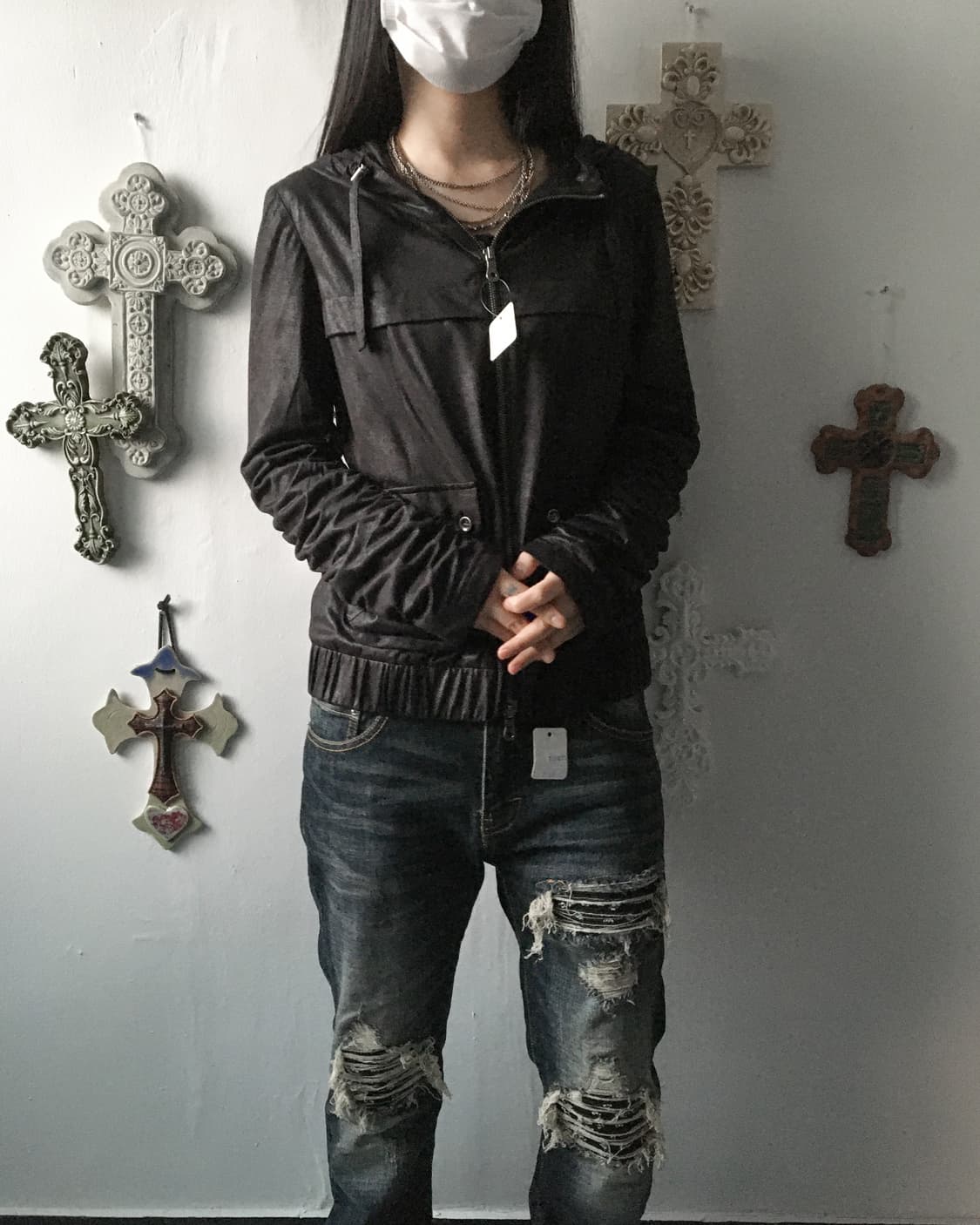 Fabric point hood zip up 상품이미지1