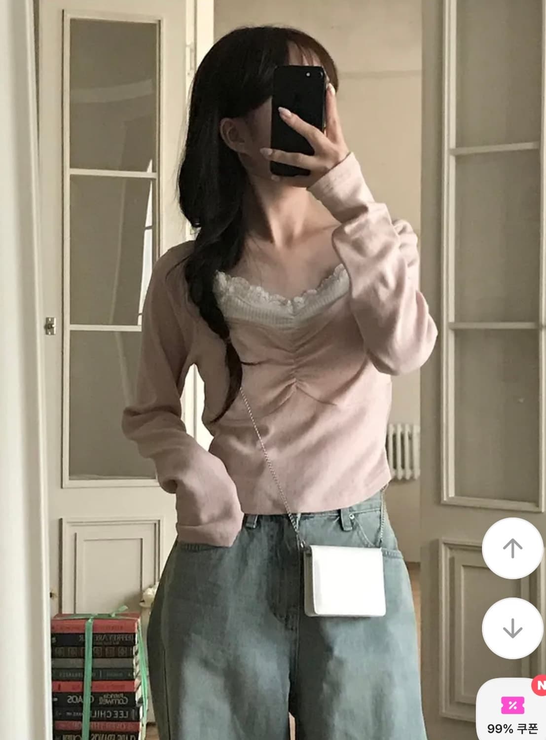 (정가22000원)미니포에 레이스 셔링 여리여리 핑크 긴팔 티셔츠 상품이미지3