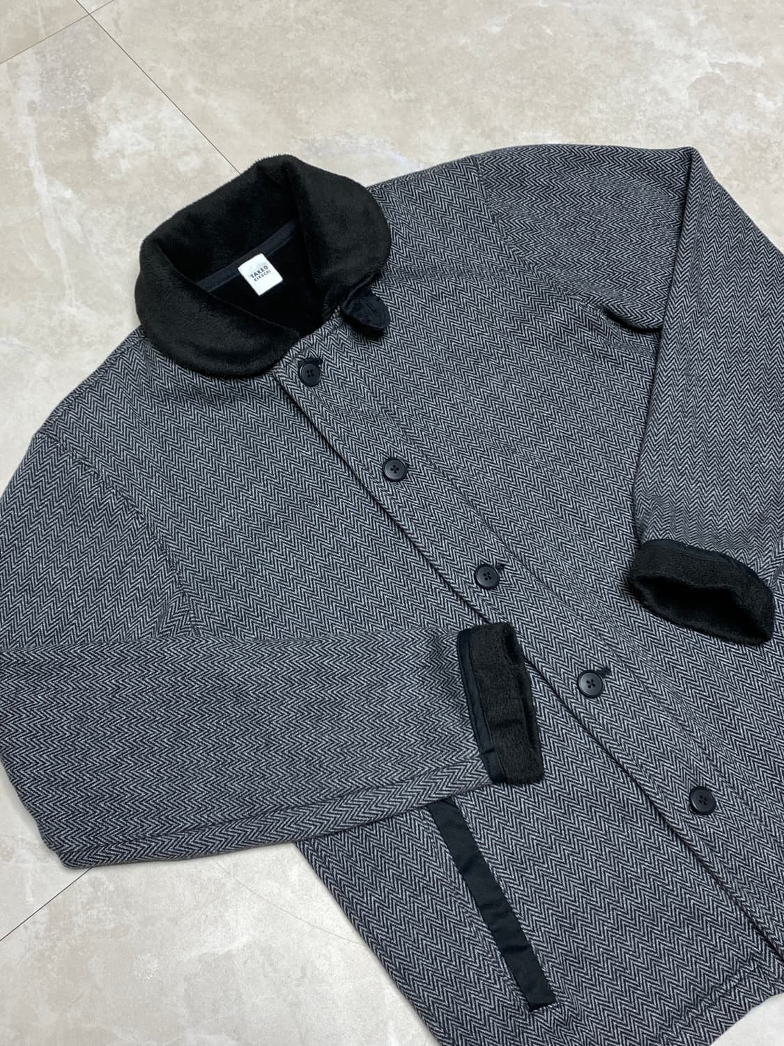 타케오 키쿠치 폭스퍼 그레이 헤링본 클럽 카라 자켓 2 상품이미지1