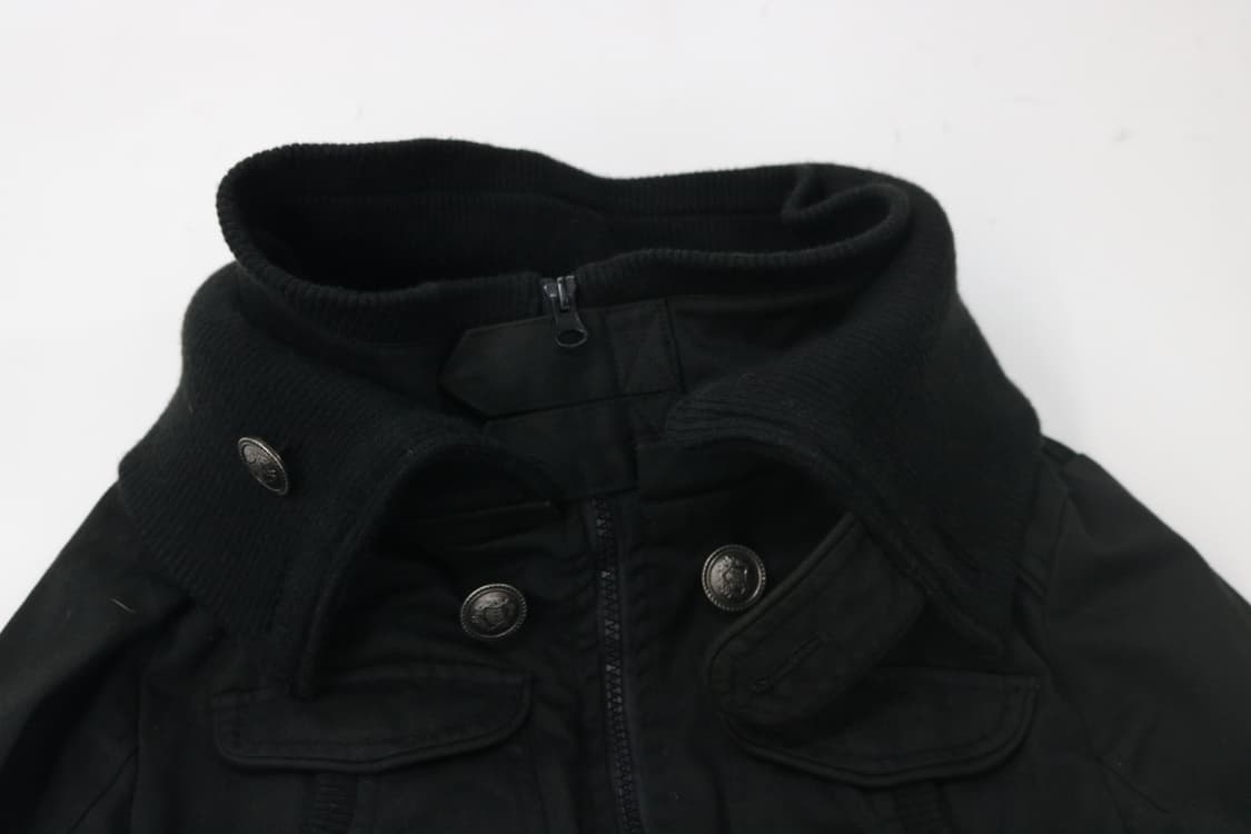 크림 크로마 빈티지 밀리터리 넥 니트 배색 본딩 자켓 상품이미지3