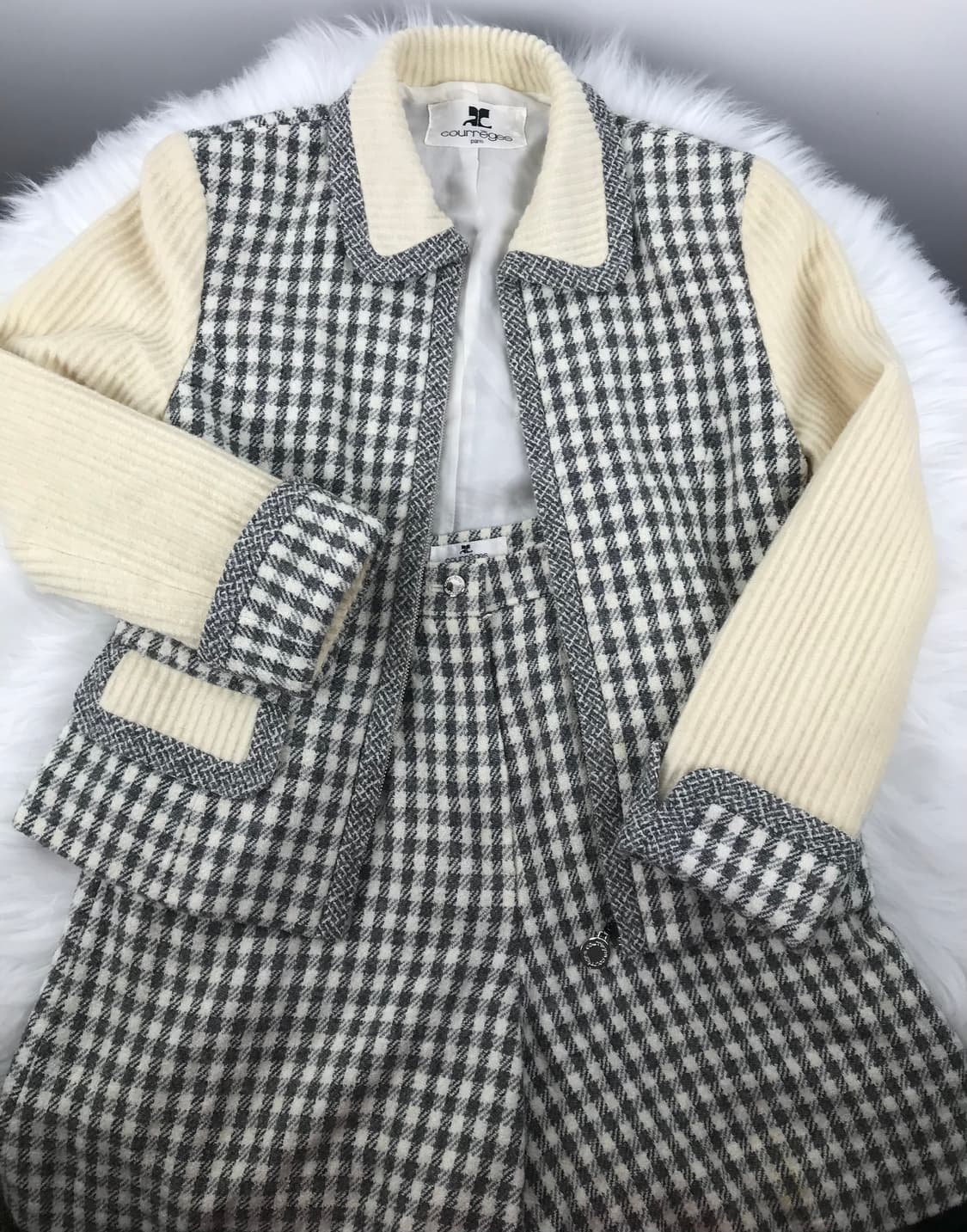 꾸레쥬 체크 투피스 세트 하운드 울 셋업 빈티지자켓 팬츠 트위드 셋업 상품이미지2