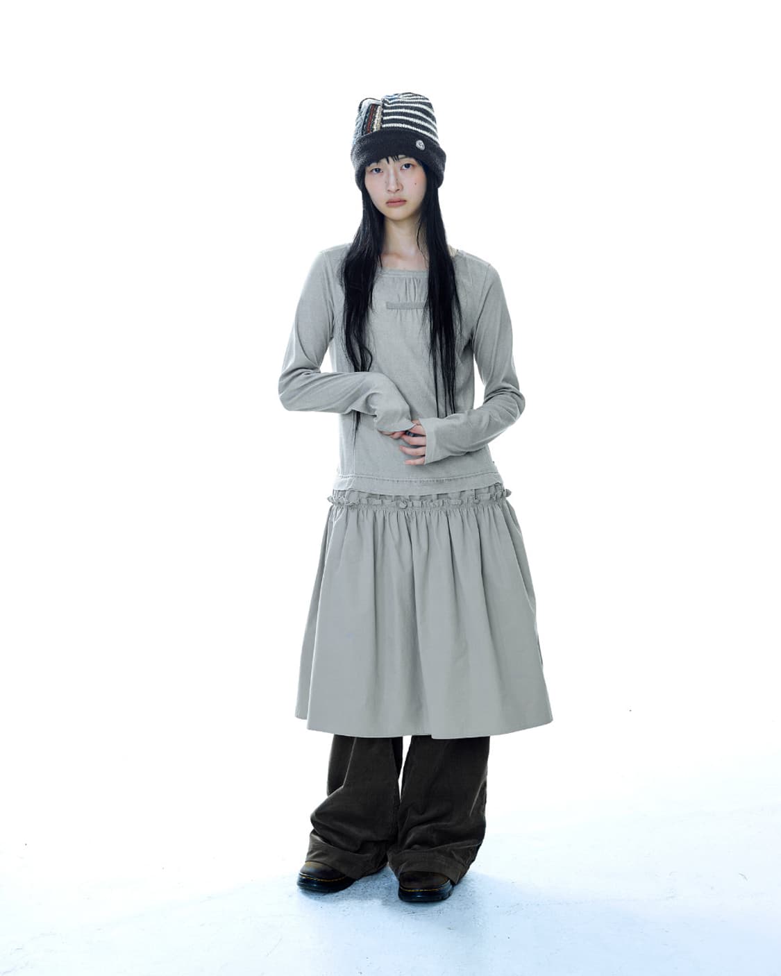 코이세이오 투웨이 셔링 원피스 라이트 카키 상품이미지1