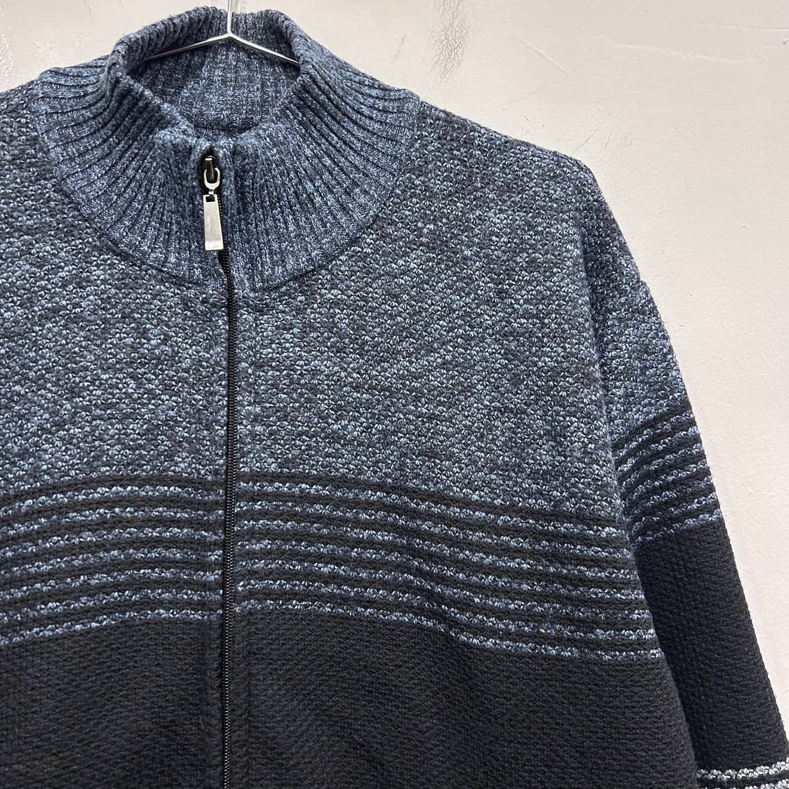 잭필드 이너모헤어 하이넥 패턴 니트 집업 상품이미지1