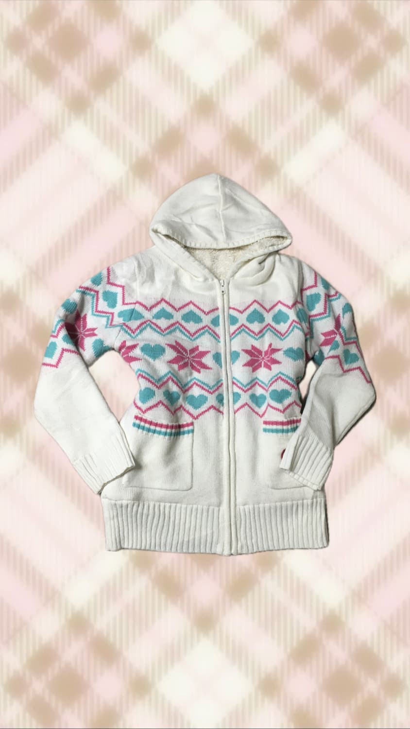 화이트 민트 핑크 노르딕 니트 후드집업 갸루 히메 러블리 로걀 빈티지 상품이미지1