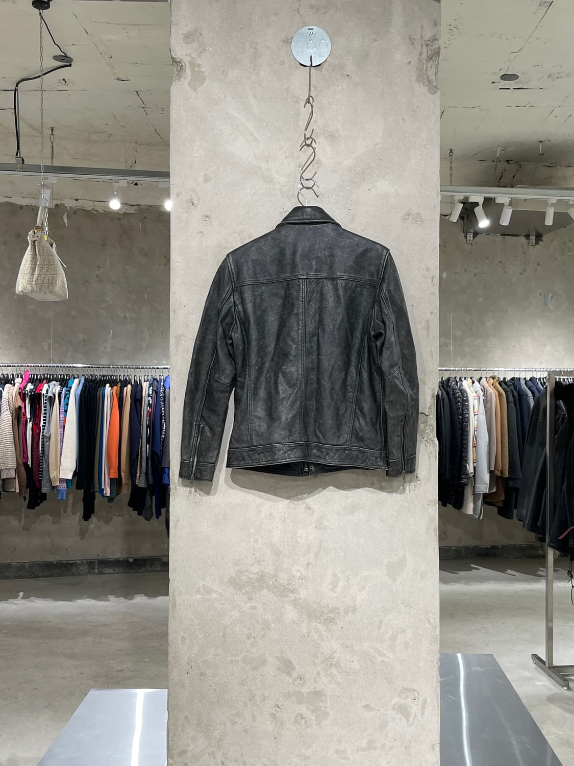 빈티지 블랙 워시드 카우 레더 자켓 상품이미지6