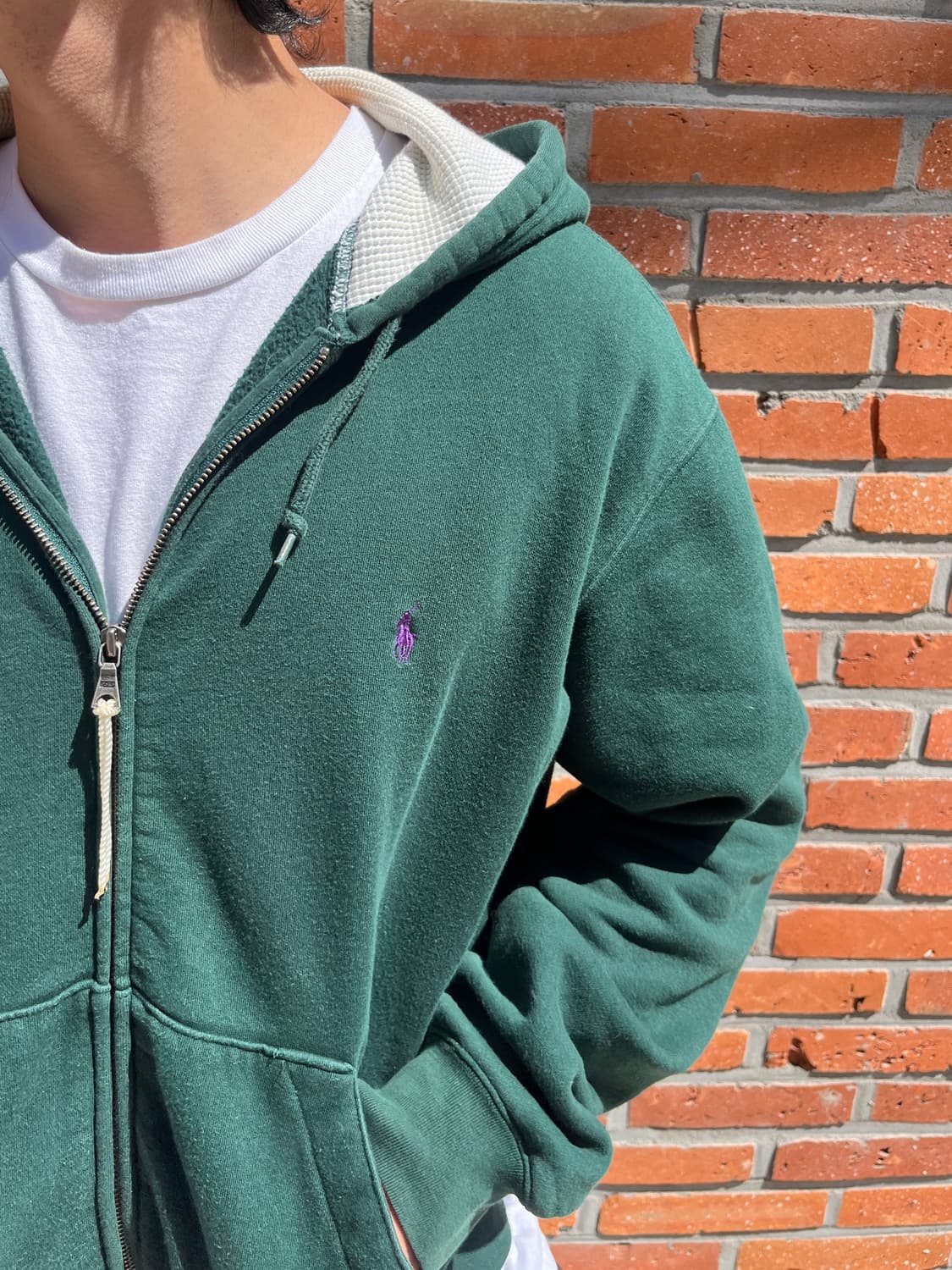 90s 폴로 랄프 로렌 포니 로고 써멀 후드집업 (made in USA) 상품이미지2