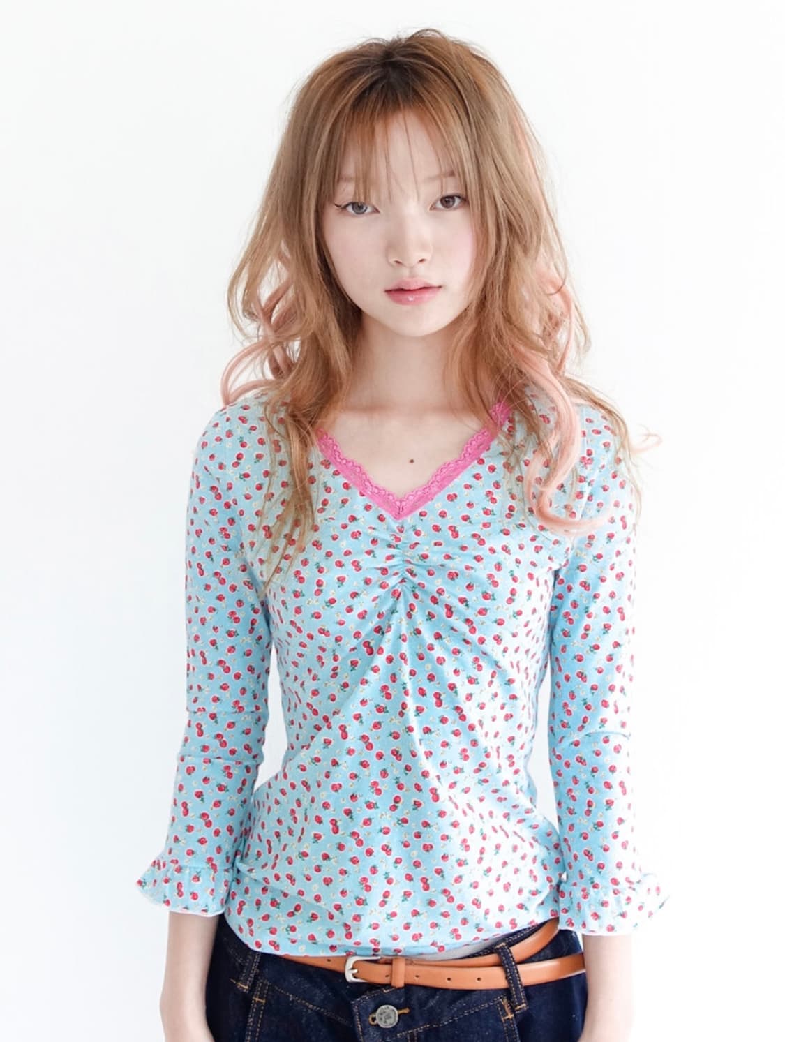 샵페어리 Little strawberry lace top (mint) 상품이미지1