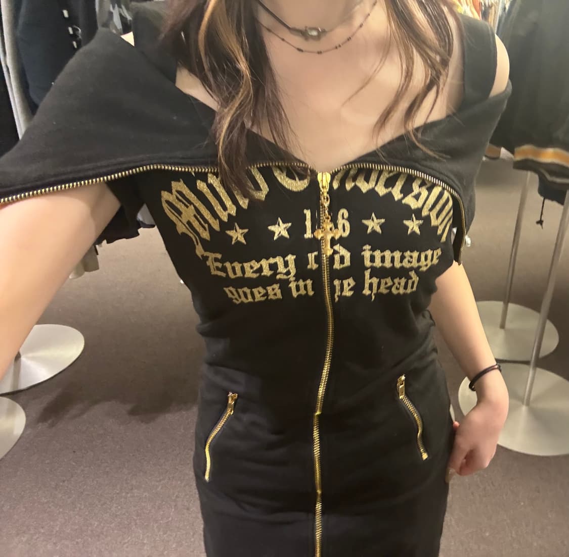 L)Japanese vintage 여성 y2k 하이넥 숏슬리브 상품이미지3