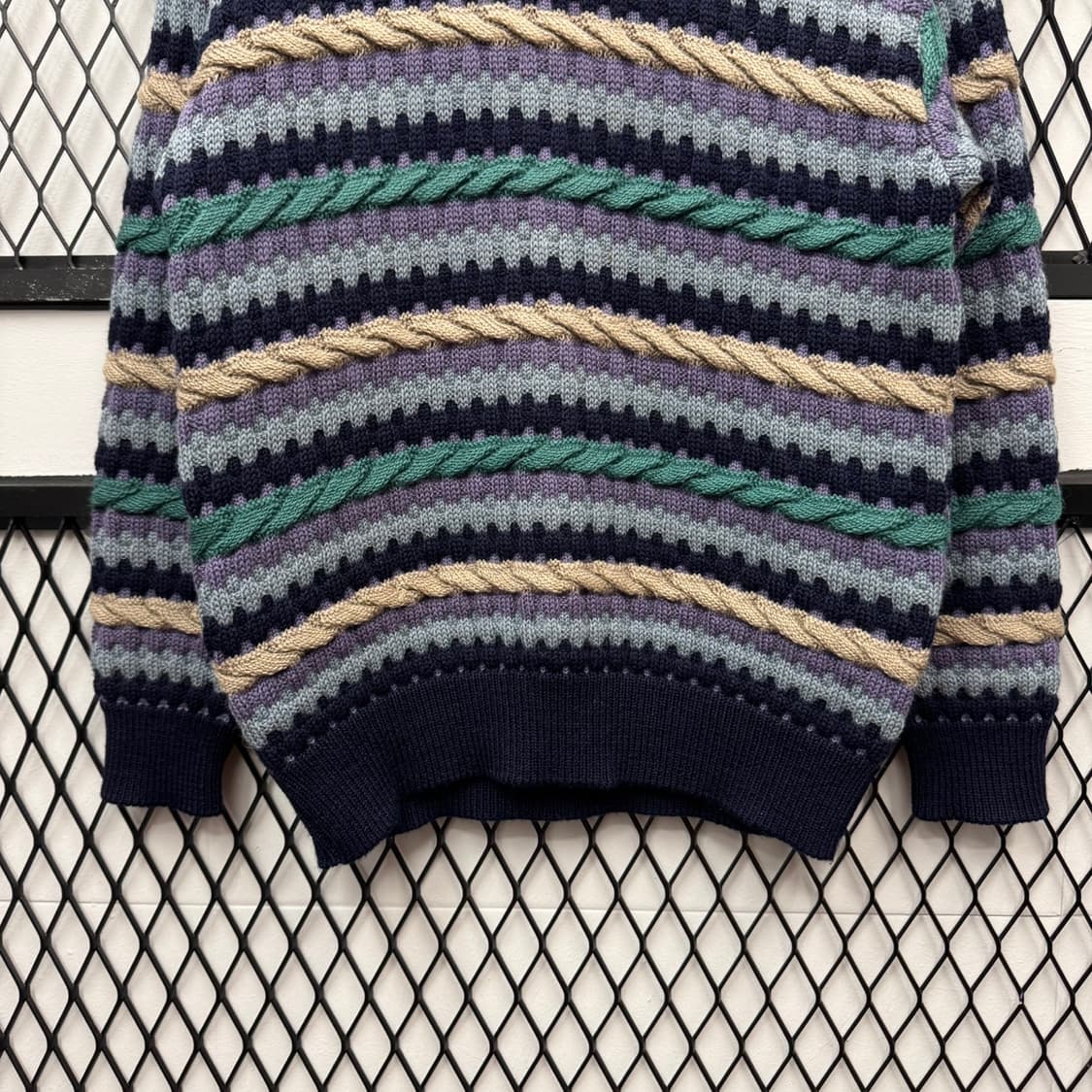 JPN VTG 스트라이프 패턴 울 니트 스웨터 케이블 디테일 멀티컬러 상품이미지4