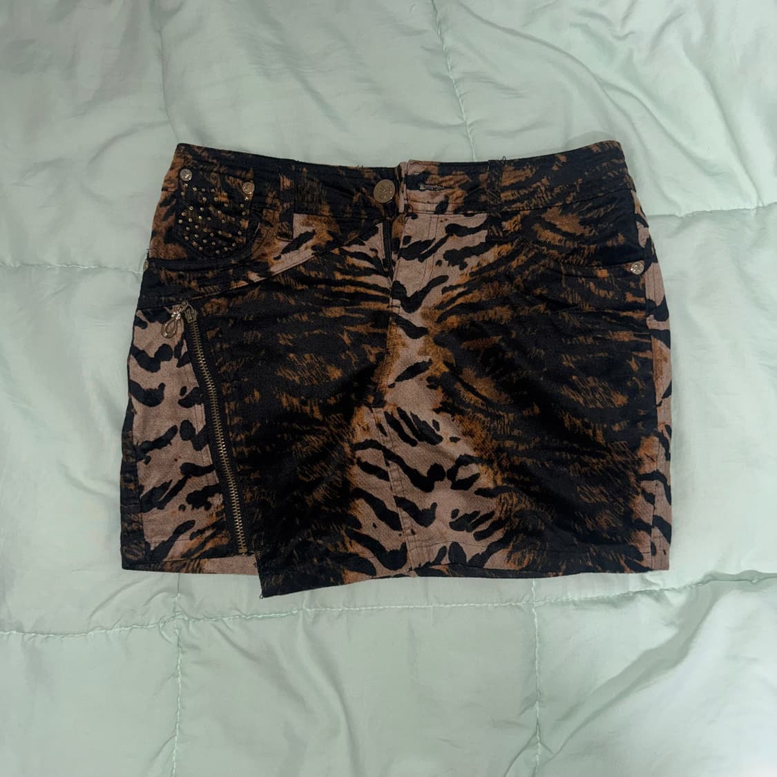 갸루 호피 지퍼라인 미니스커트  상품이미지1