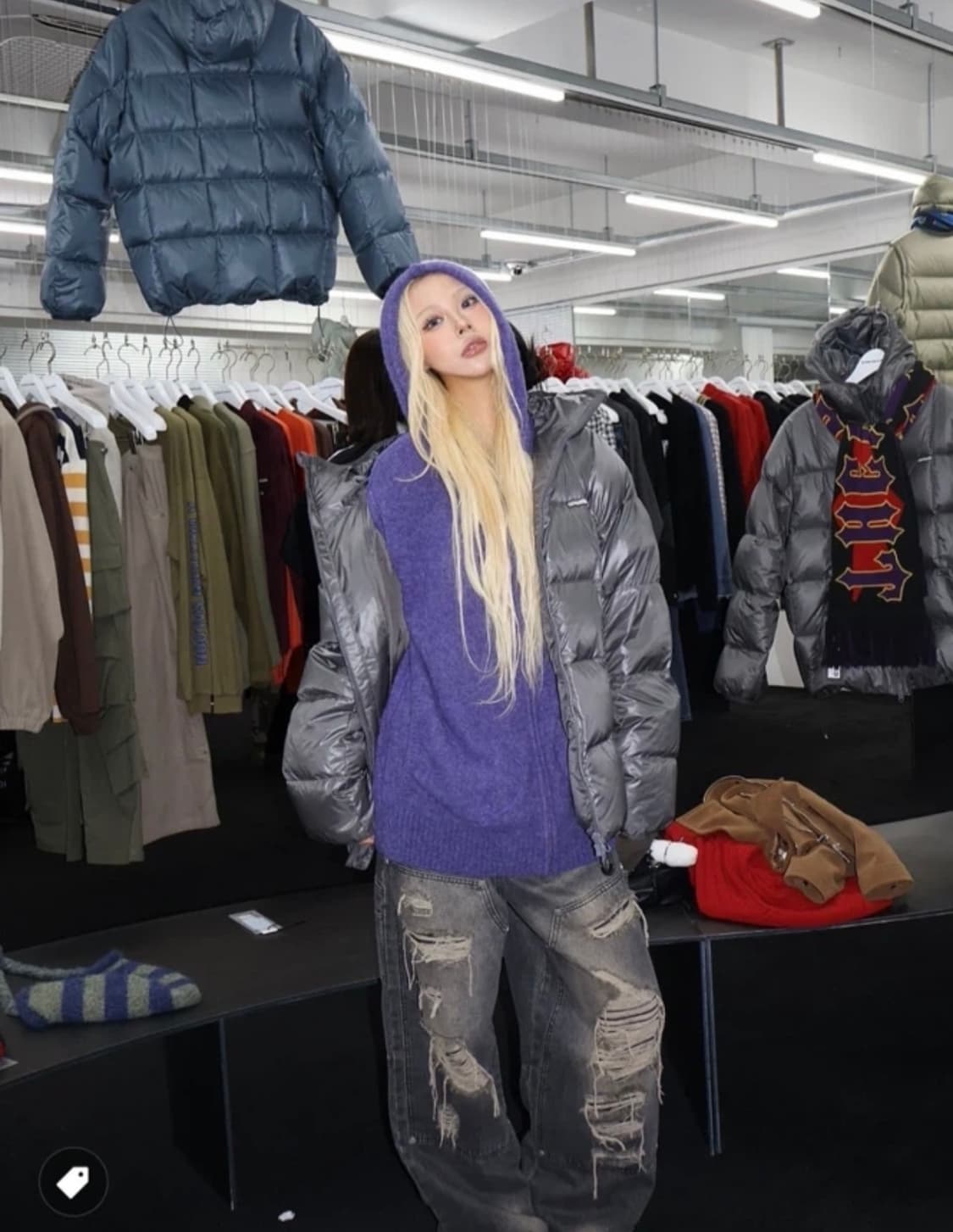 더바이닐하우스 후디드 덕 다운 자켓 패딩 차콜 m 상품이미지3