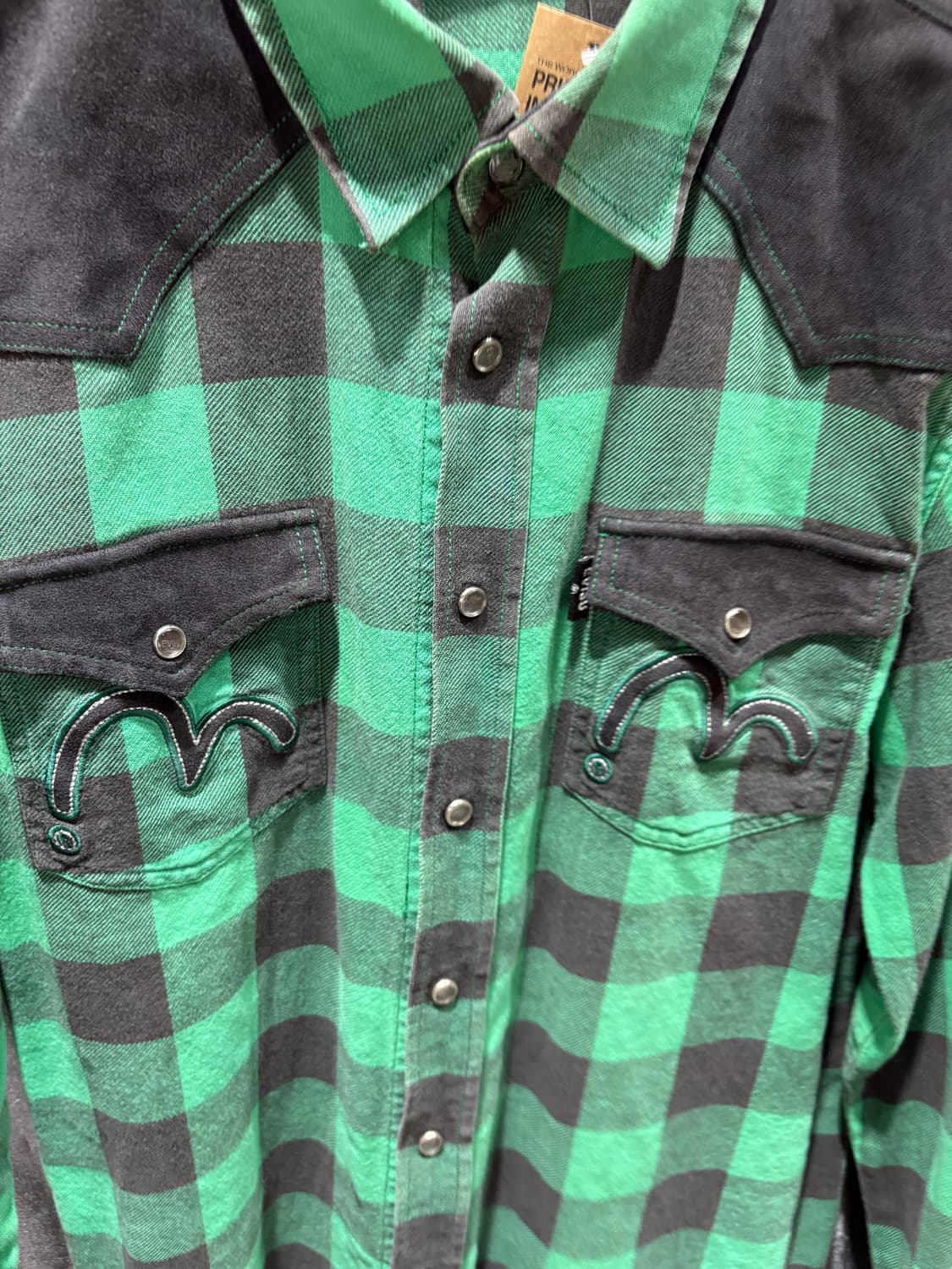 M EVISU 에비수 심볼로고 투포켓 버튼 체크셔츠 상품이미지4