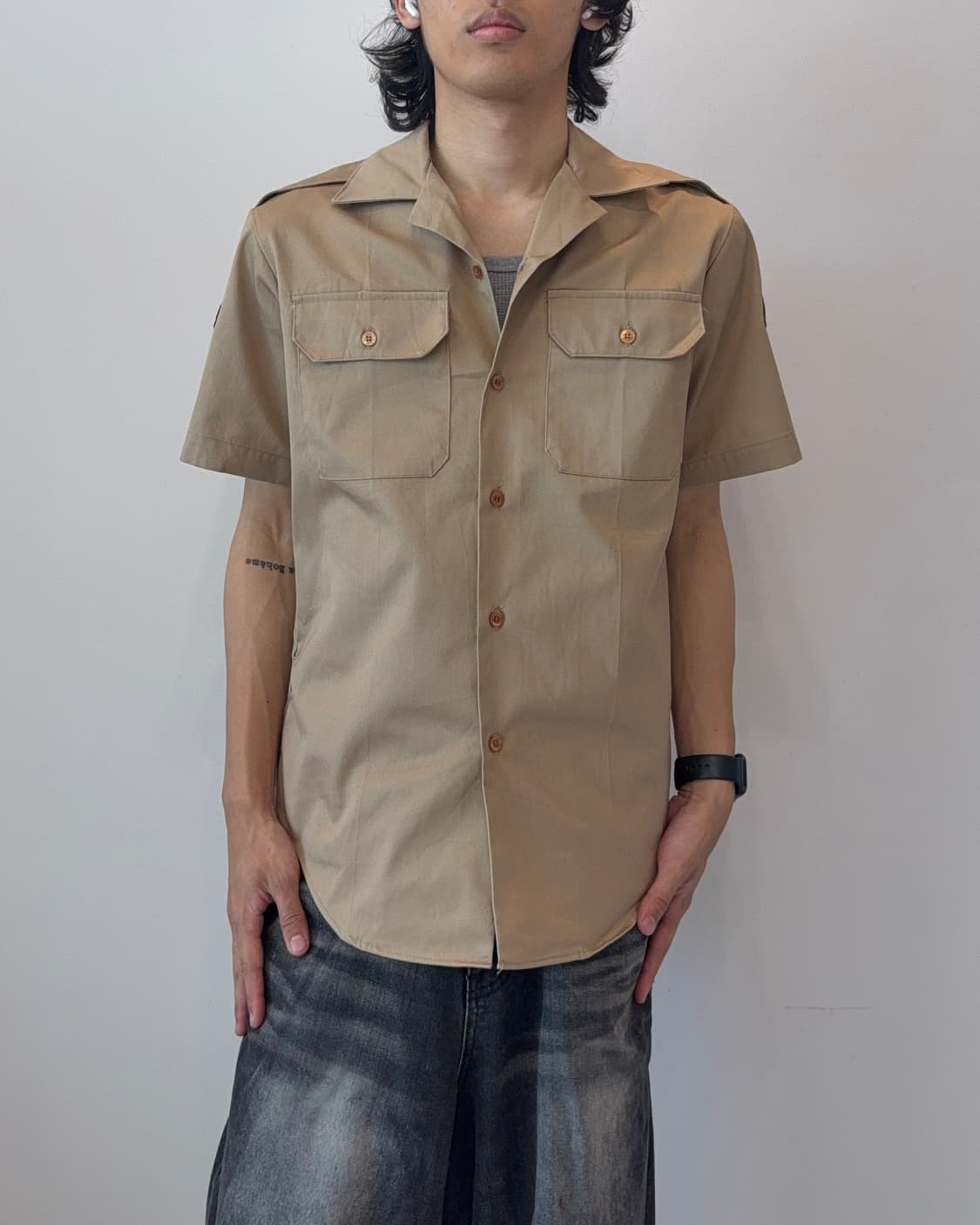 70s U.S. Military Army Tan 445 카키 반팔 셔츠 상품이미지4