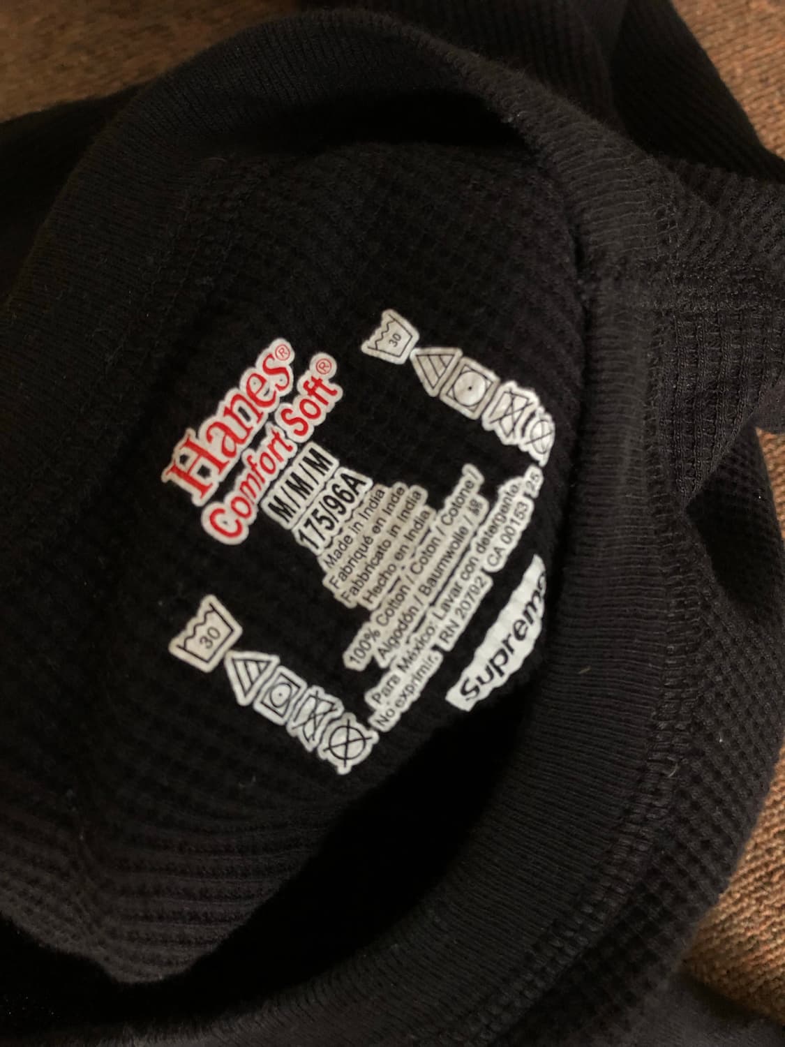 슈프림 헤인즈 본즈 써멀 크루 블랙M/택포 상품이미지2