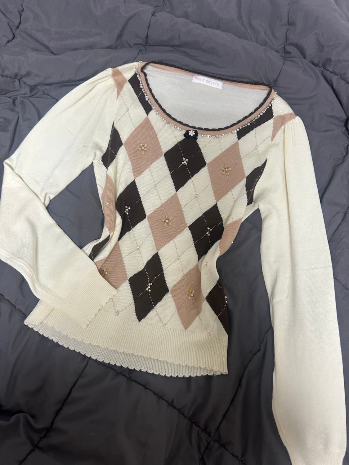 빈티지 딸기초코 라떼갸루 아가일 니트 리즈리사엑시즈팜히메갸루고전 상품이미지2