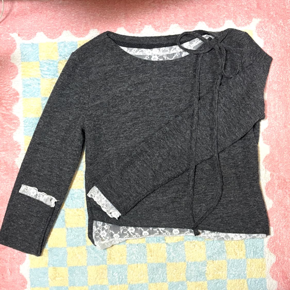 레이스 언발 보트넥 니트 상품이미지1