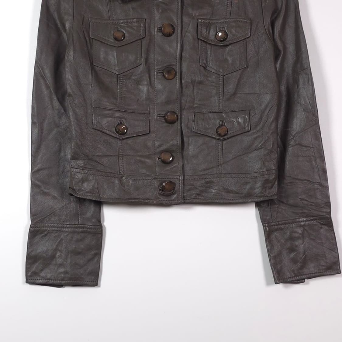 OZOC 빈티지 다크브라운 리얼 램스킨 멀티포켓 레더 자켓 38 상품이미지4