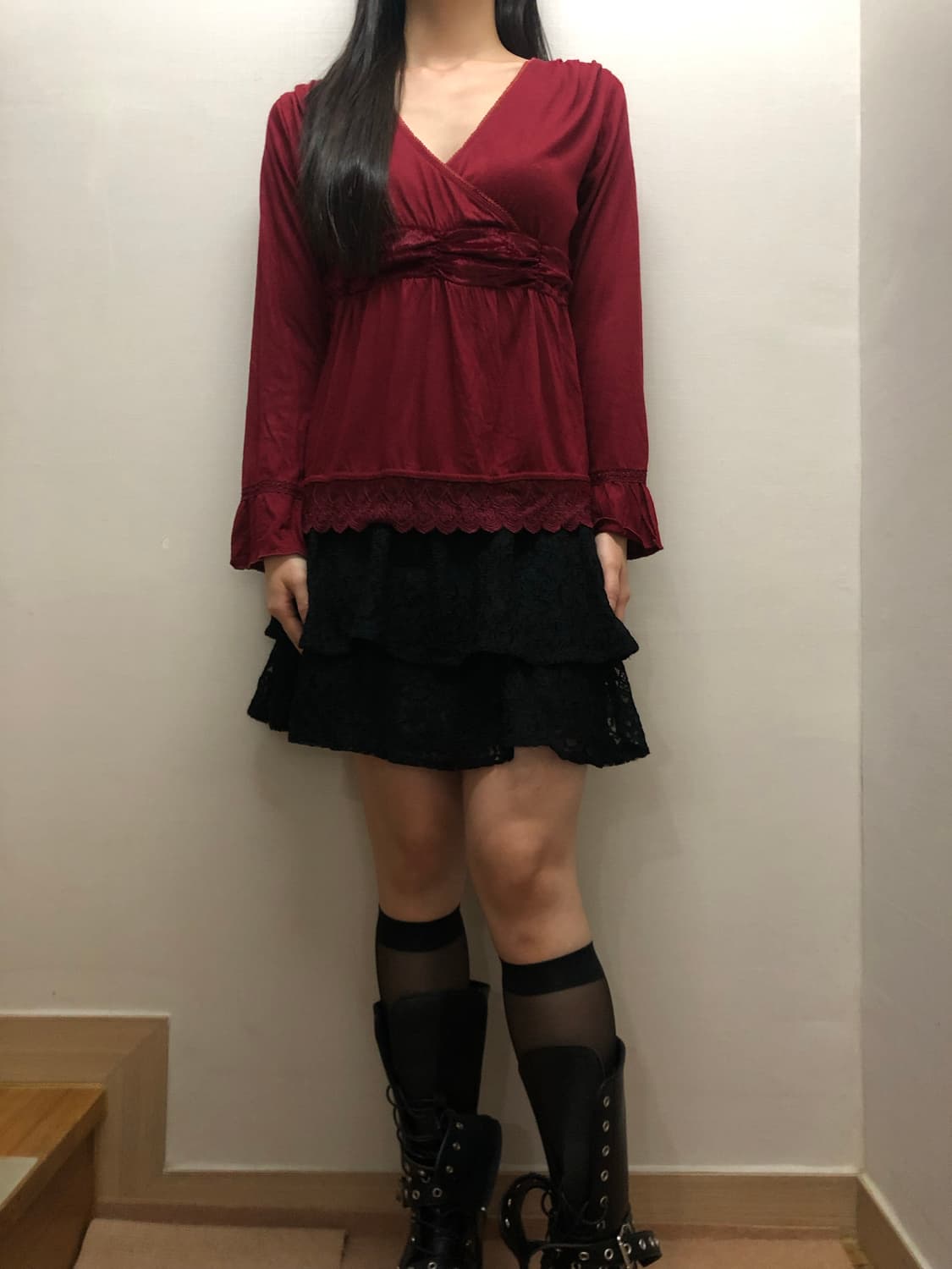 빈티지 레드 레이스 탑 상품이미지4