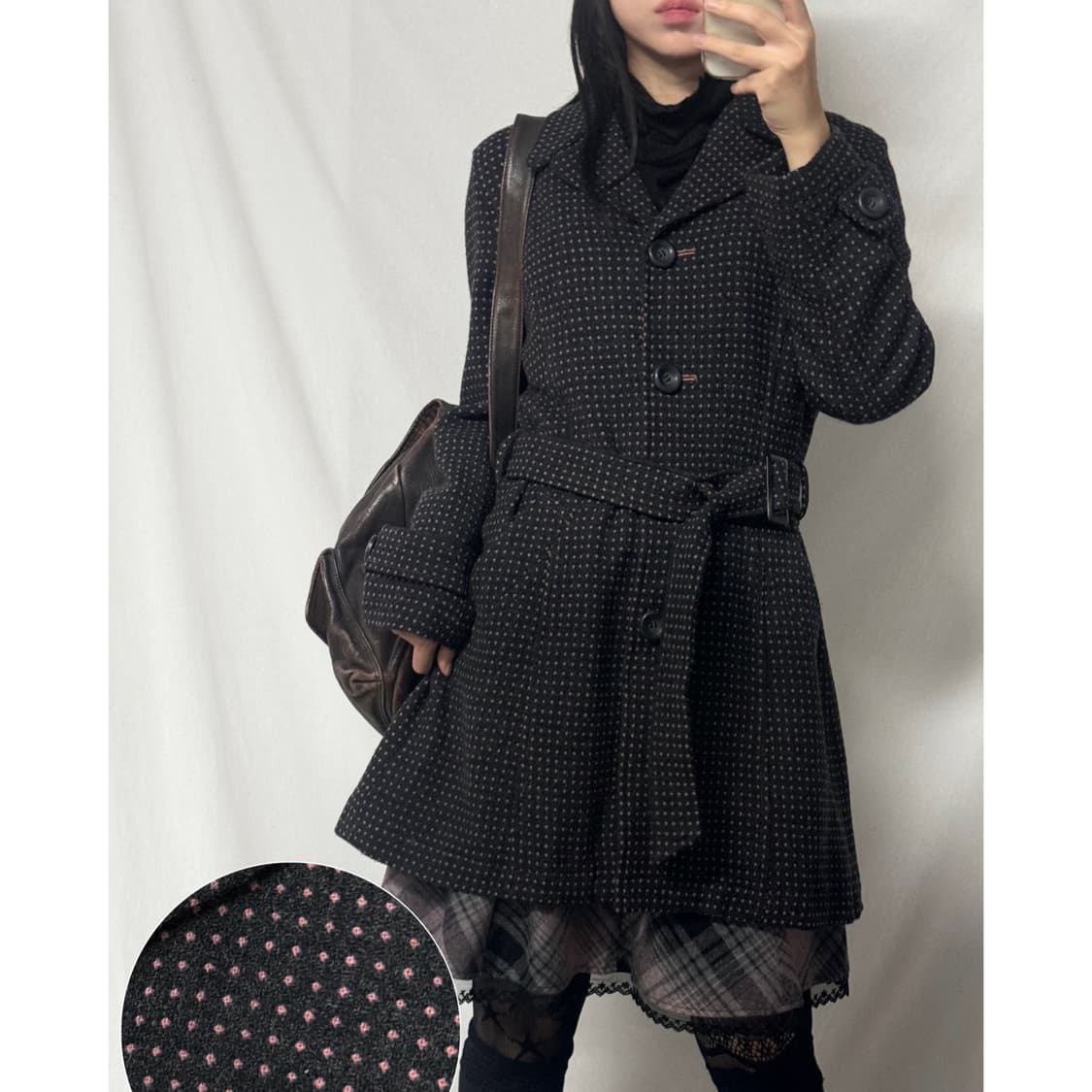 핑크 미니 도트 패턴 울 블렌디드 코트 상품이미지1