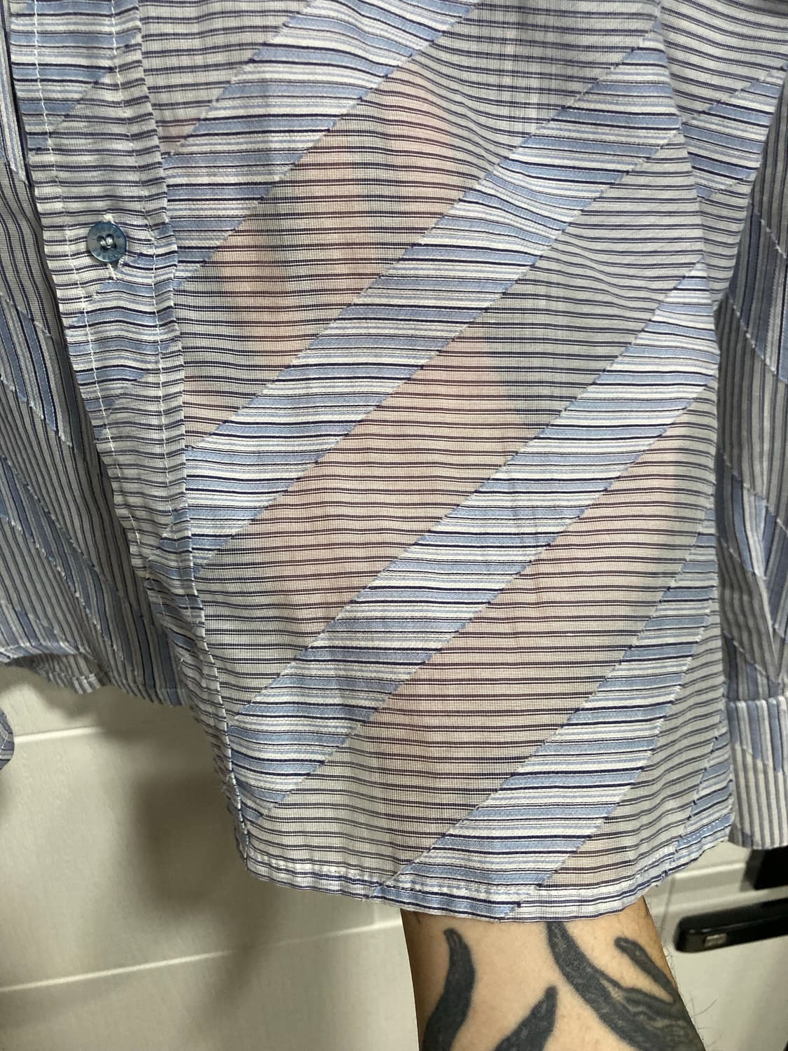 2000s 로베르토 까발리 비대칭 스트라이프 셔츠 상품이미지4