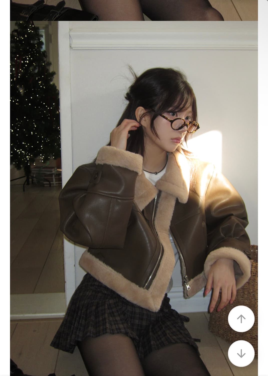 모디무드 크롭 밍크 퍼 무스탕 브라운 상품이미지3