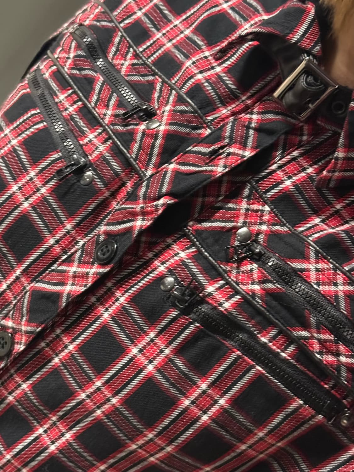 red check zipper detail hood shirt 상품이미지4