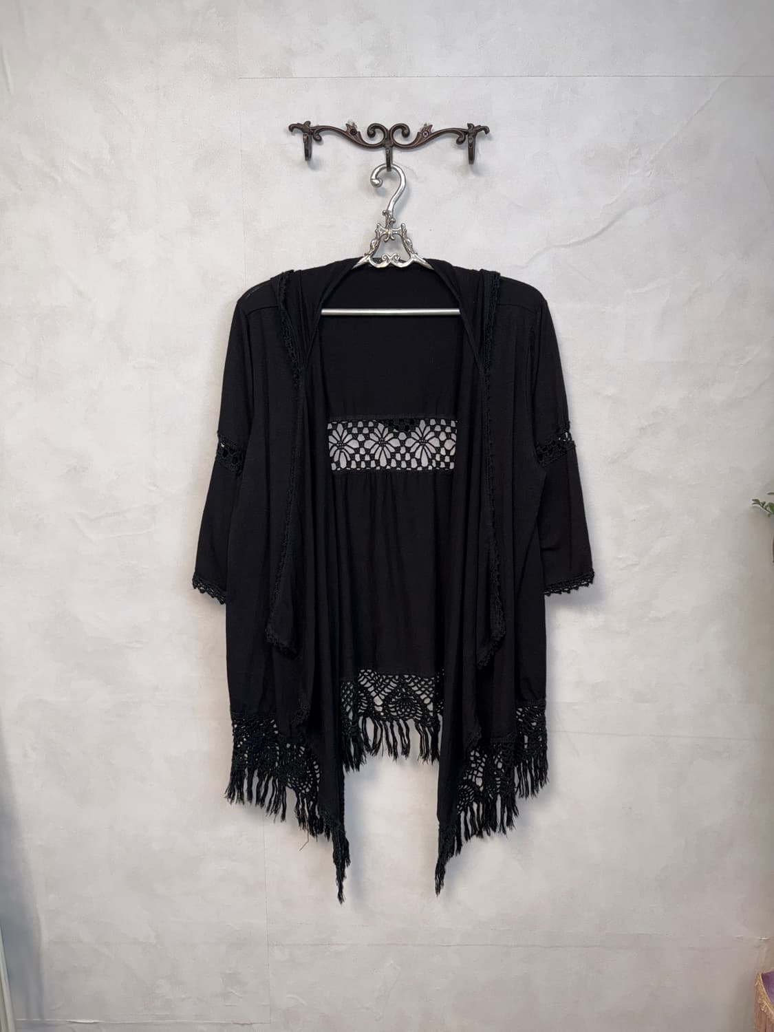 Black grunge crochet hood cardigan 상품이미지1