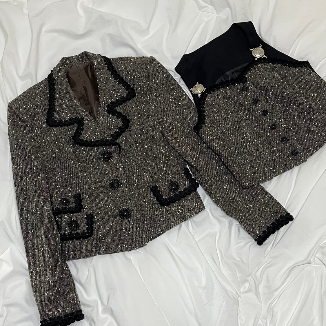 빈티지 ) 쿠키앤크림 트위드자켓 & 베스트  상품이미지1