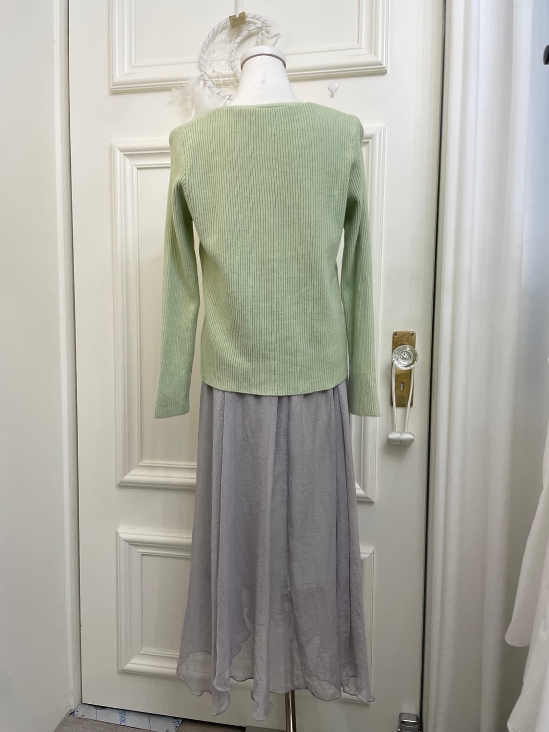 sheer gray beutiful banding long skirt 상품이미지8