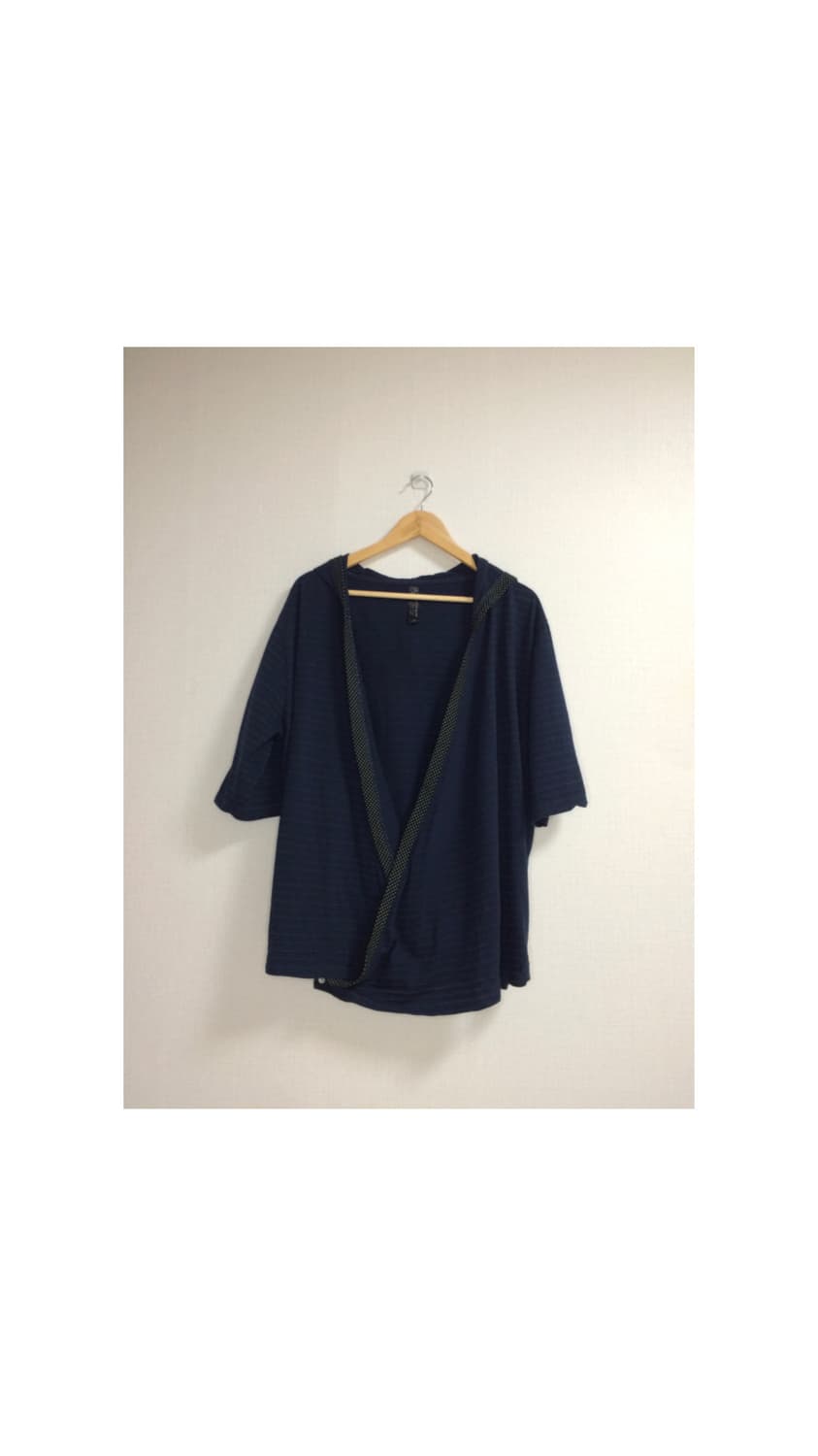 빈티지 네이비 도트라인 7부 소매 버튼 후드 상품이미지1