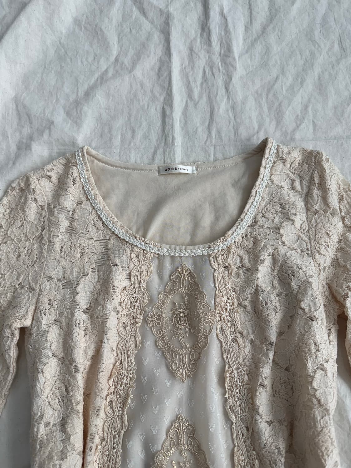 엑시즈팜 베이지 엔틱 핀터 페어리 레이스 블라우스 상품이미지4