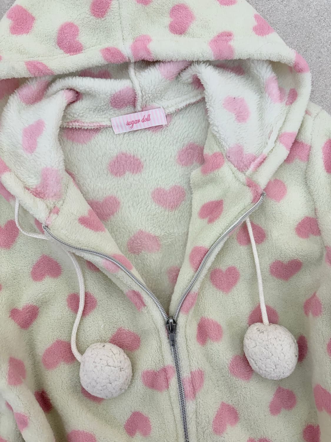 핑크 하트 도트 후리스 후드집업 상품이미지2