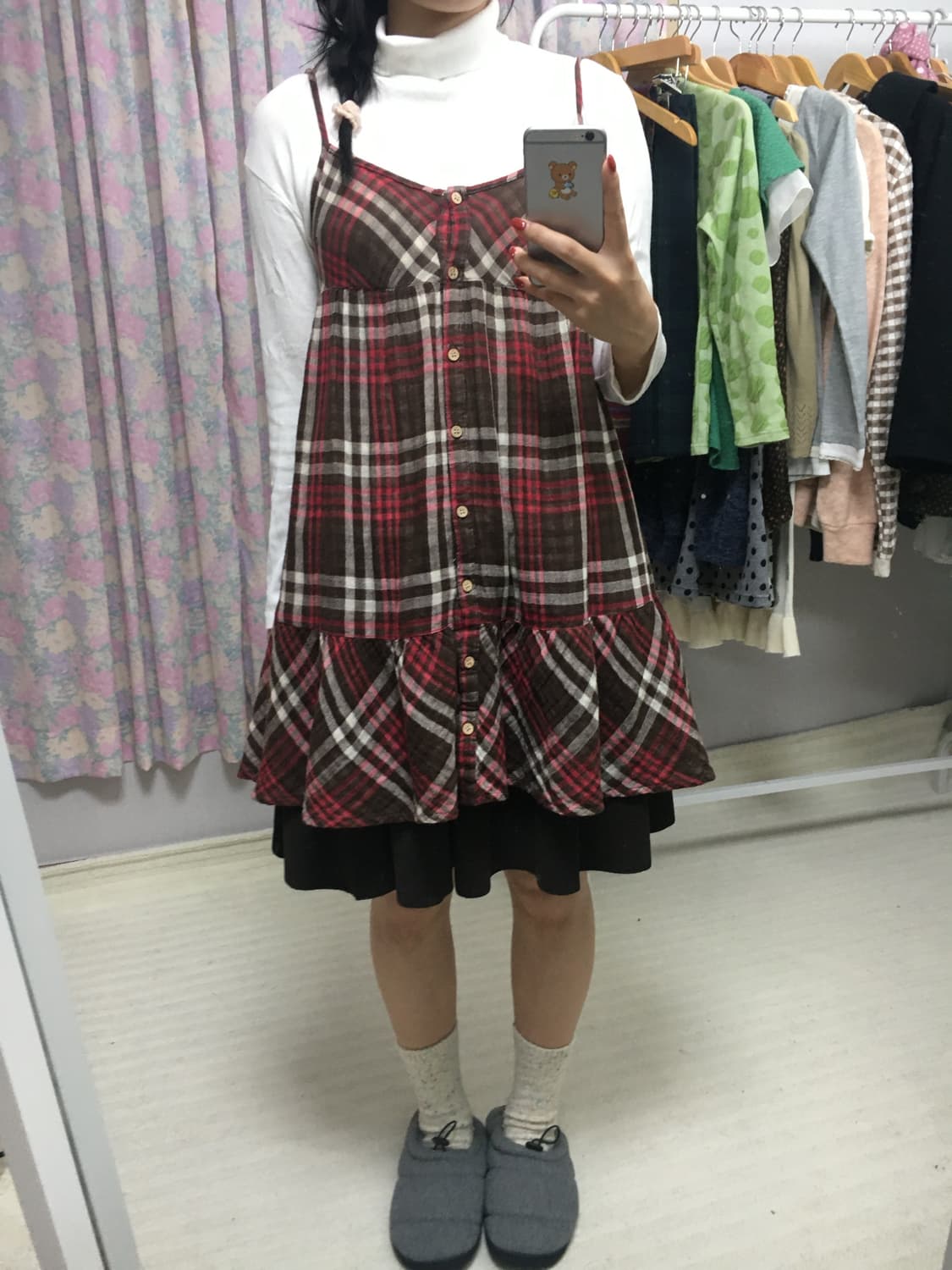 레드 브라운 체크 슬리브리스 상품이미지2