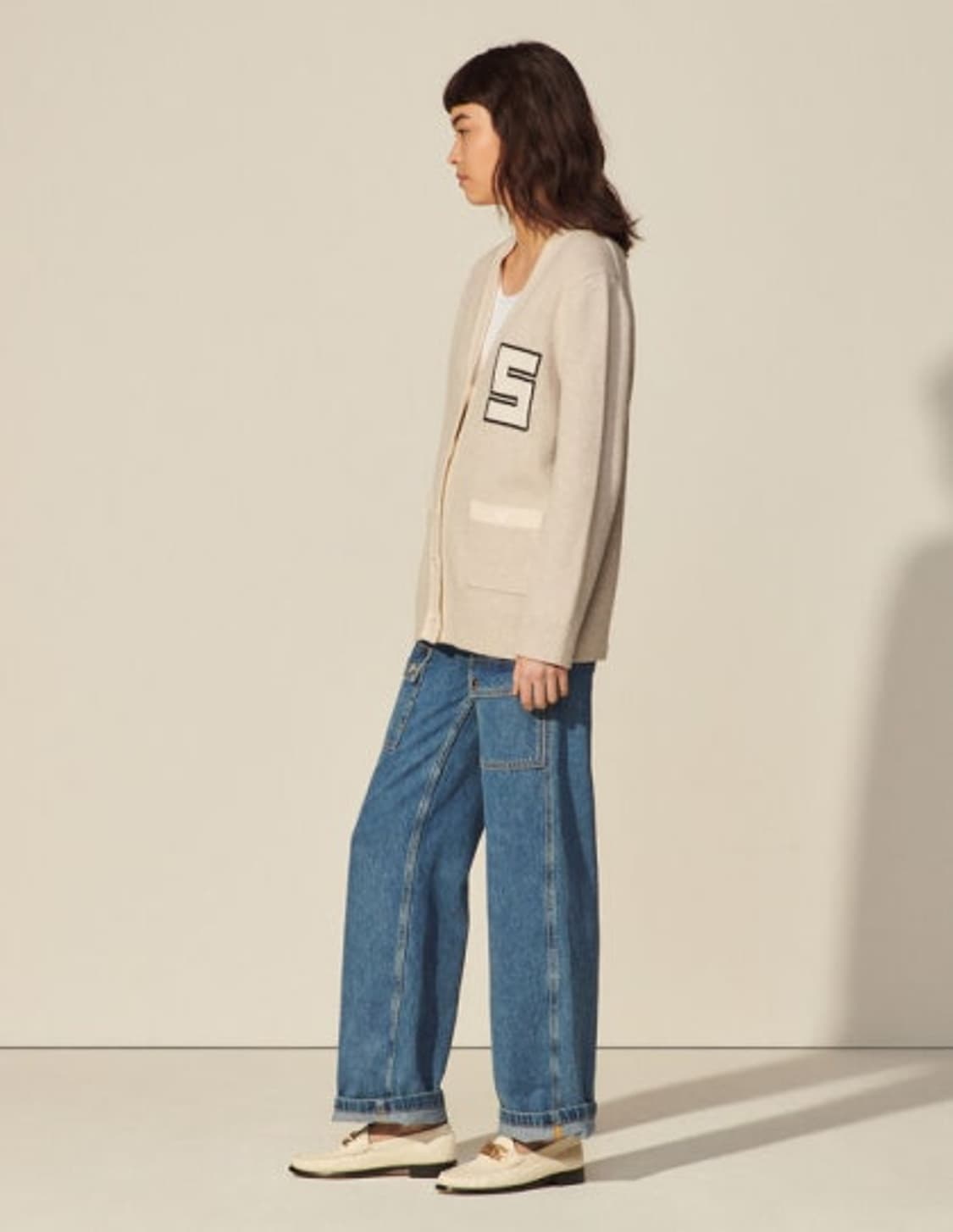 (새상품) 산드로 울 100% 로고 패치 가디건 2사이즈 상품이미지4