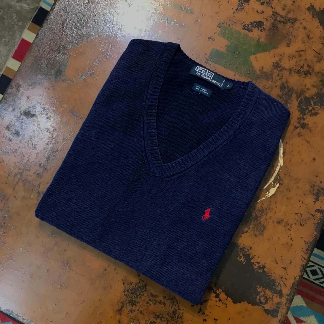 폴로랄프로렌 코튼 린넨 브이넥 네이비 니트 조끼 남성 105  상품이미지1