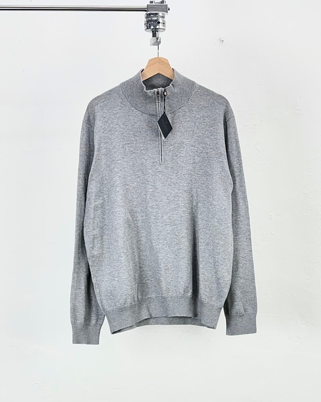 브룩스 브라더스 라이트 그레이 수피마 하프 집 니트 스웨터 상품이미지1