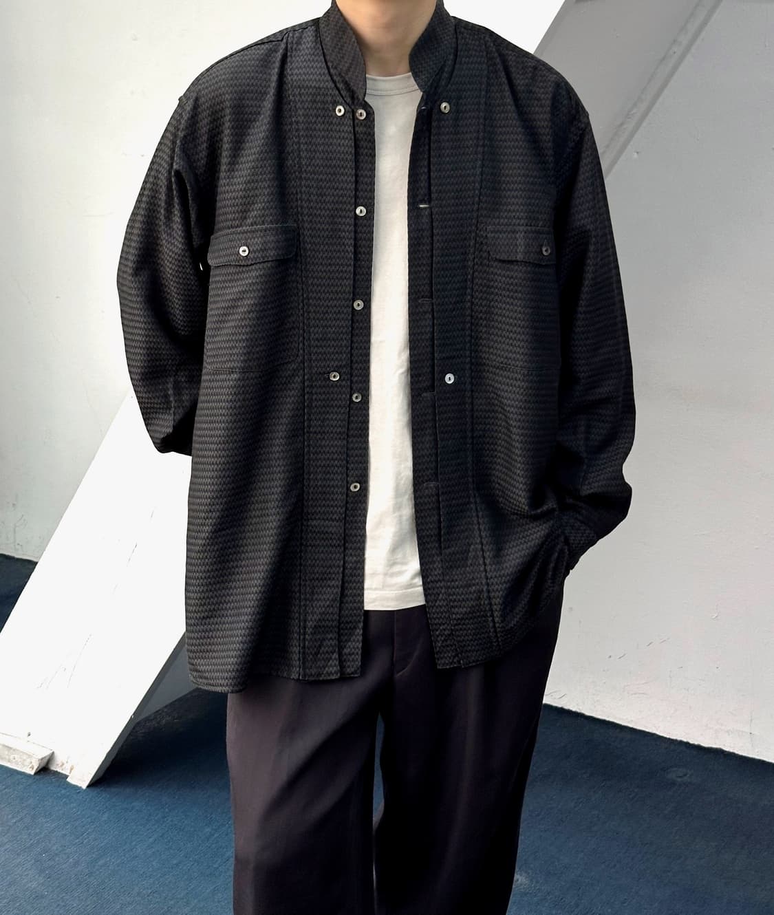 Stand collar panel design shirt 상품이미지10