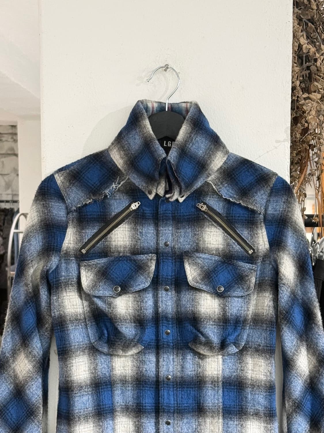 엘지비 블루 체크 울 혼방 지퍼 롱 셔츠  상품이미지2