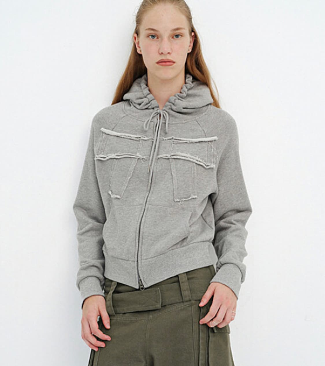 CERRIC BIG RIBBON HOODIE ZIP UP (GRAY) 상품이미지2