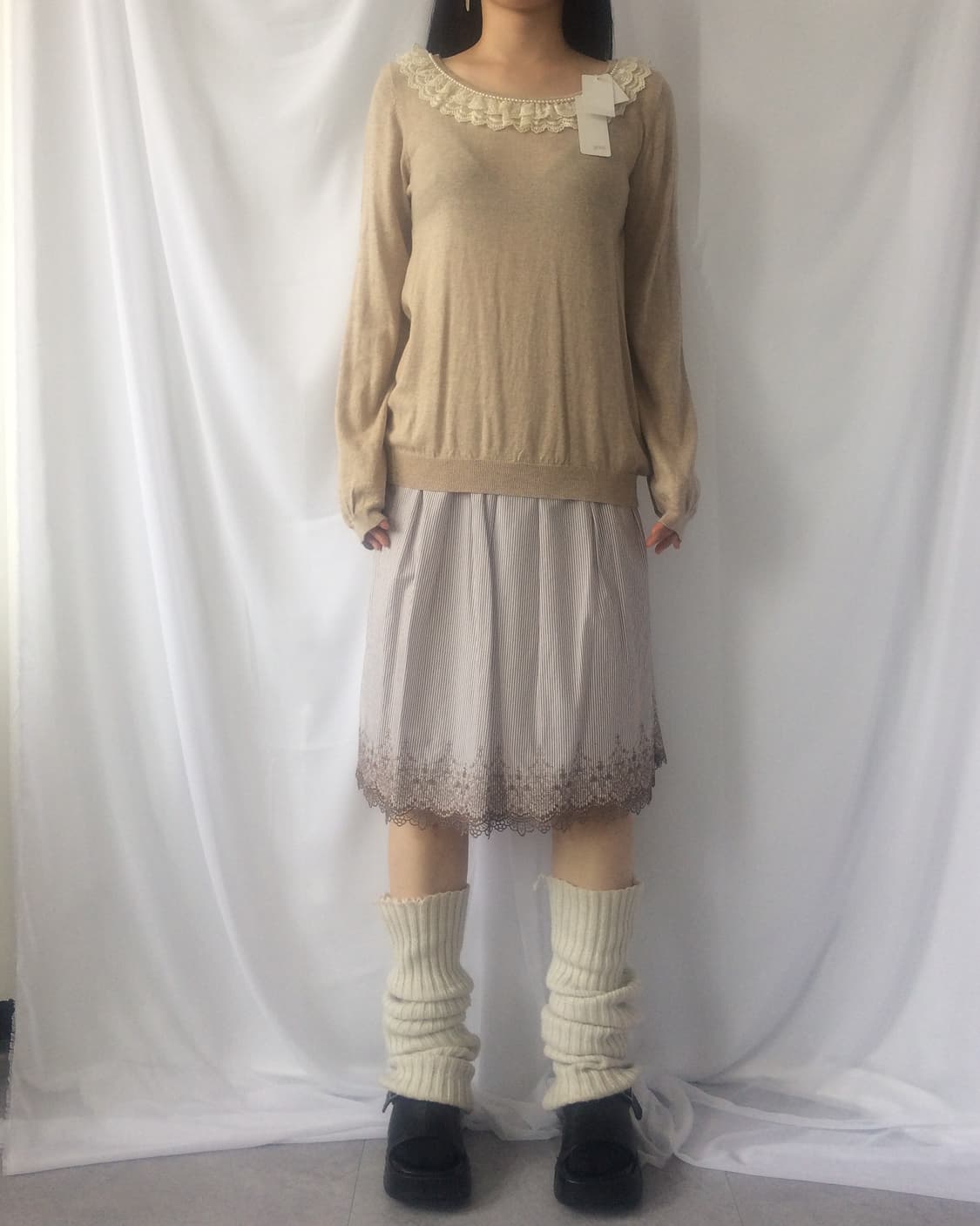 Lace trimming knit sleeve 상품이미지1