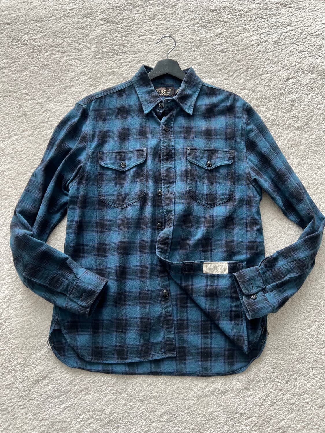 더블알엘 워크셔츠 블루 체크 상품이미지1