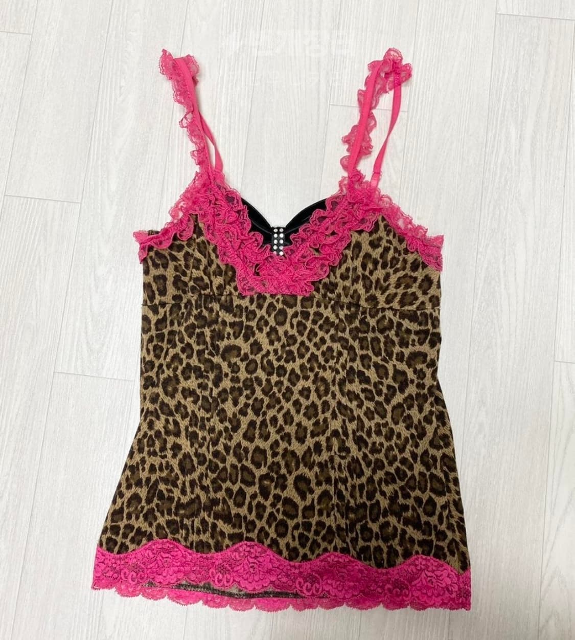 Ma*rs 핑크 호피 레이스 빈티지 슬리브리스 히메갸루 오네갸루 상품이미지1