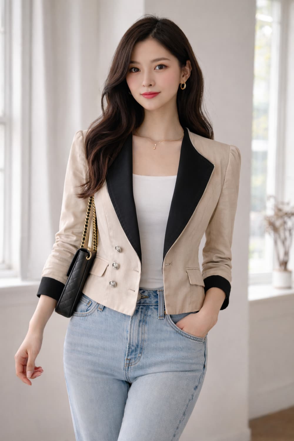 오즈세컨 클래식 배색 쓰리웨이 자켓 44~슬림55핏 상품이미지1