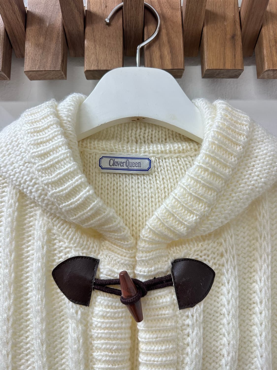 일본빈티지 아이보리 더플 니트 후드 가디건 상품이미지3