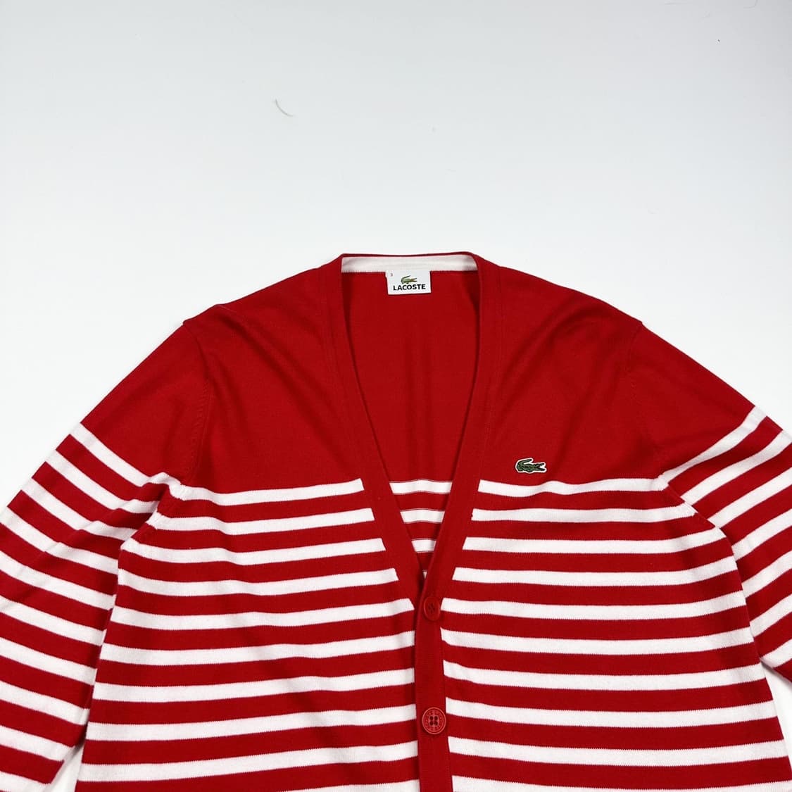 라코스테 크록 스트라이프 레드 니트 가디건 (M 여성추천) 상품이미지1