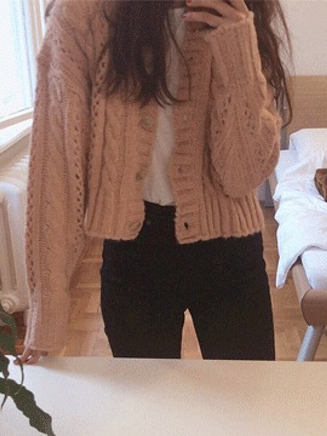 메이비베이비 디어리스트 빈티지 케이블 크롭 핑크 니트 가디건 F 상품이미지2