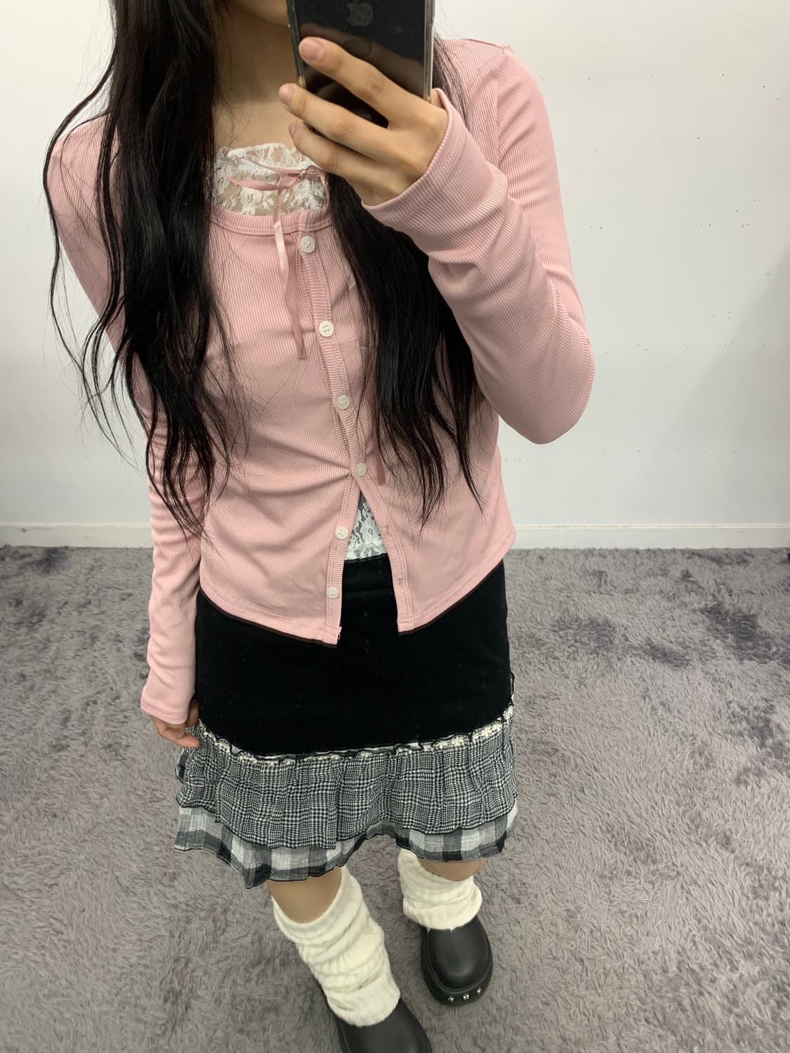 레이스 레이어드 리본 가디건 상품이미지1